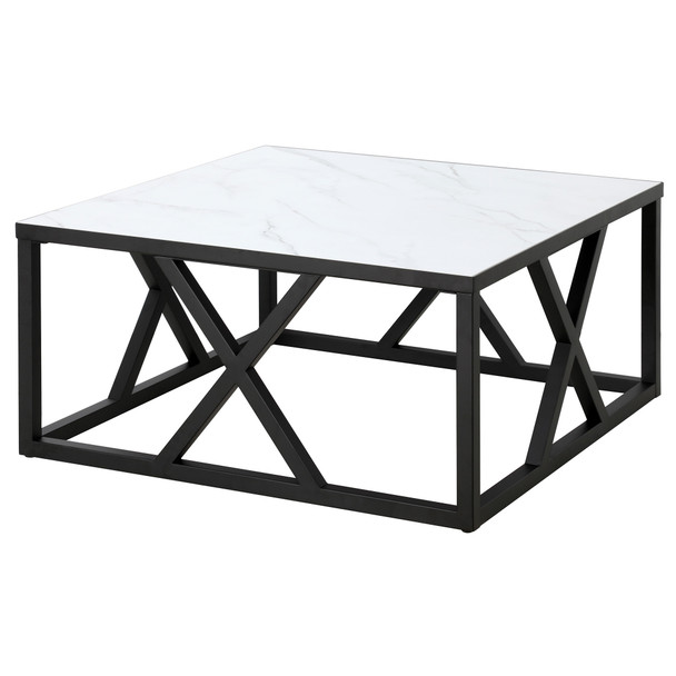 35" Black And White Manufactured Wood Square Coffee Table