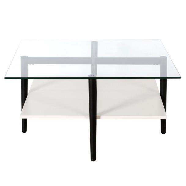 32" Black And White Glass Square Coffee Table With Shelf