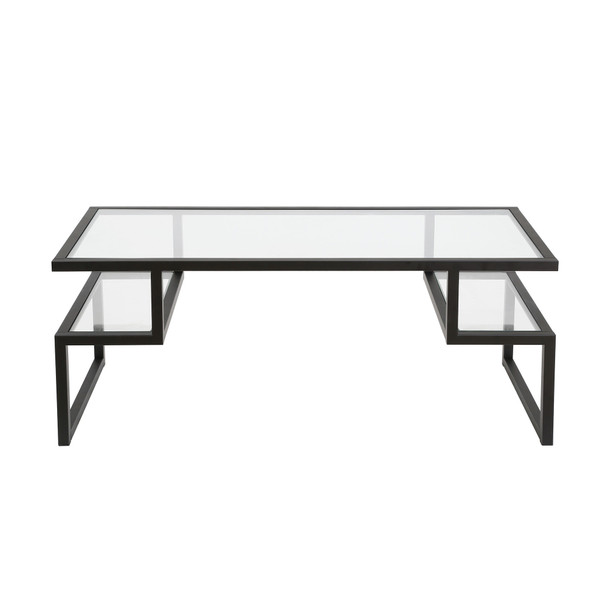 45" Black Glass Rectangular Coffee Table With Two Shelves