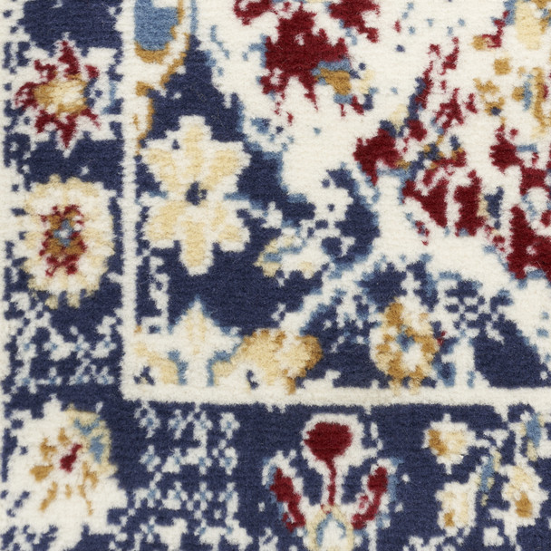 4' X 6' Navy Blue Damask Power Loom Distressed Area Rug