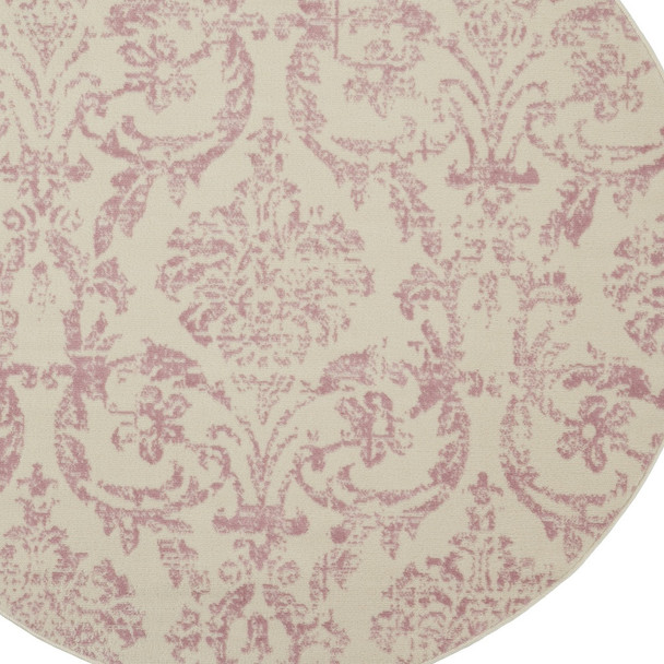 5' Cream Round Damask Power Loom Area Rug