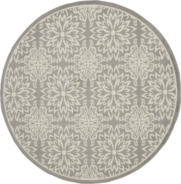 5' Gray Round Floral Power Loom Area Rug