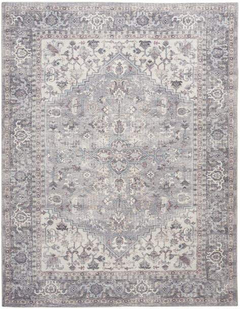 9' X 12' Gray Floral Power Loom Distressed Area Rug