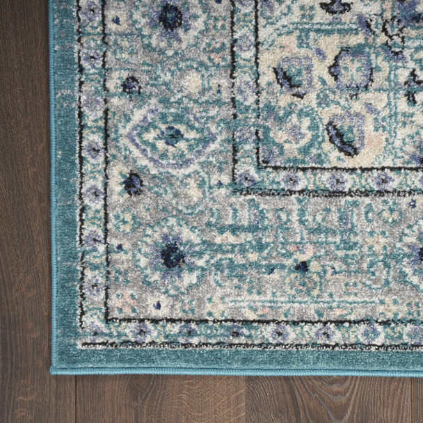 8' X 10' Aqua Floral Power Loom Distressed Area Rug