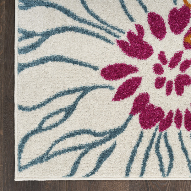 5' X 7' Cream Floral Power Loom Area Rug