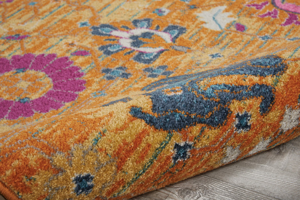 10' Gold Floral Power Loom Runner Rug