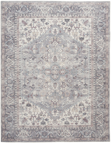 8' X 10' Gray Floral Power Loom Distressed Area Rug