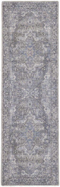 10' Gray Floral Power Loom Distressed Washable Runner Rug