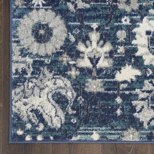 5' X 7' Navy Blue Floral Power Loom Distressed Area Rug