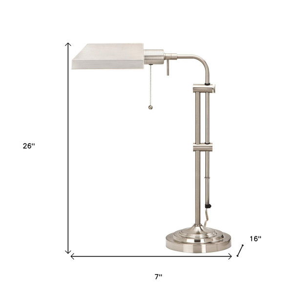 26" Nickel Metal Adjustable Table Lamp With Nickel Rectangular Shade