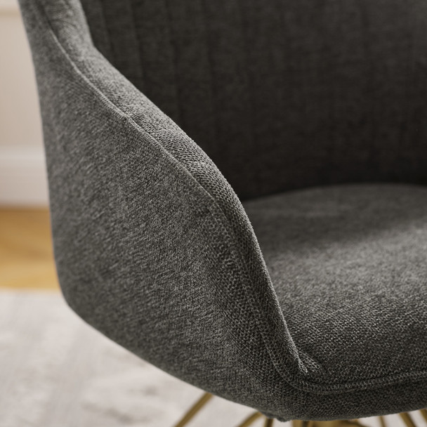 23" Gray Fabric And Gold Swivel Arm Chair