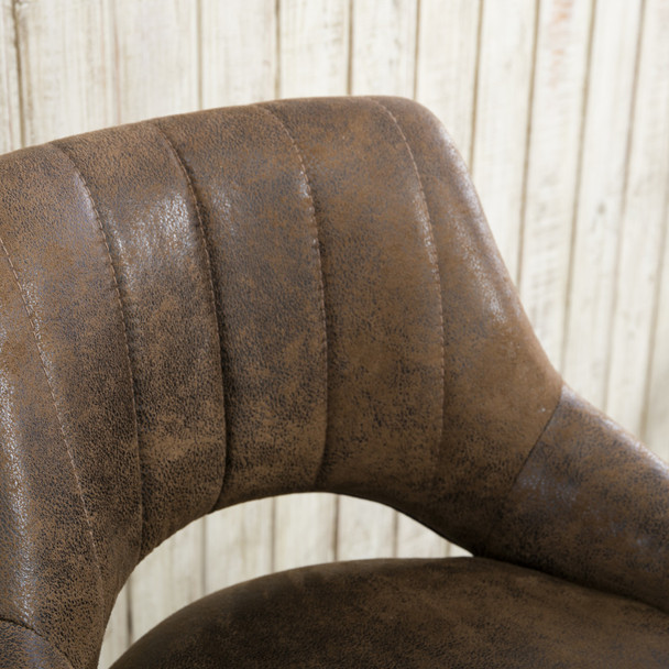 Set Of Two 42" Brown And Black Faux Leather Swivel Low Back Adjustable Height Bar Chairs With Footrest