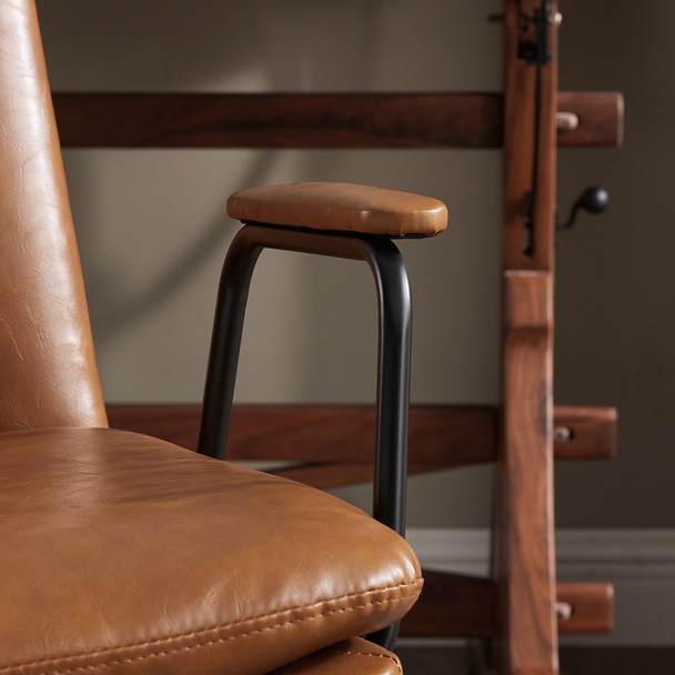 23" Carmel Brown Faux Leather Swivel Arm Chair