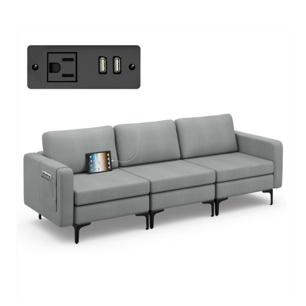 3-Seat Convertible Sectional Sofa with Reversible Ottoman-3-Seat with USB port