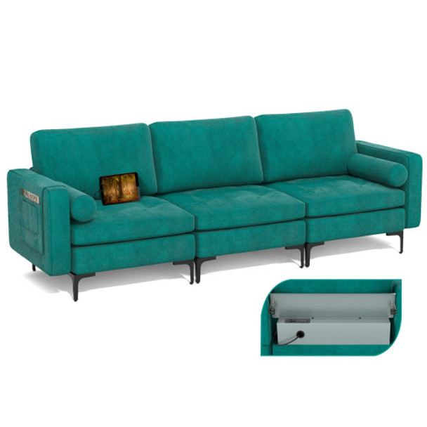 Modular 3-Seat L-Shaped Sectional Sofa Couch with Socket USB Port-3-Seat with USB port