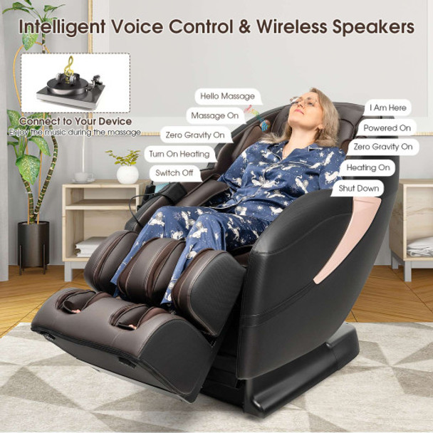 Zero Gravity SL-Track Electric Shiatsu Massage Chair with Intelligent Voice Control-Black