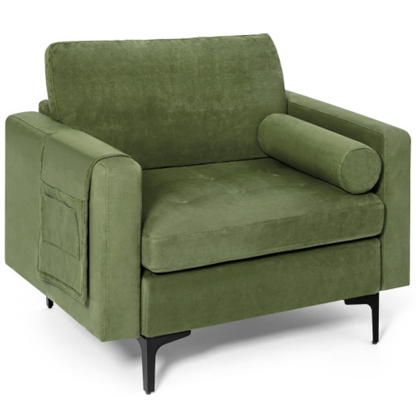 Modern Accent Chair with Bolster and Side Storage Pocket-Army Green