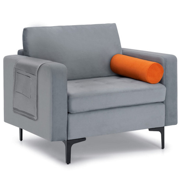 Modern Accent Chair with Bolster and Side Storage Pocket-Gray