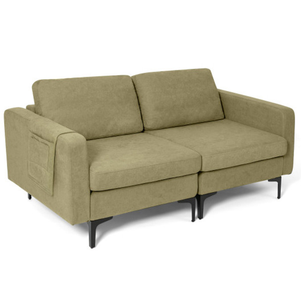 Modern Loveseat Sofa Couch with Side Storage Pocket and Sponged Padded Seat Cushions-Green