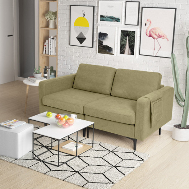 Modern Loveseat Sofa Couch with Side Storage Pocket and Sponged Padded Seat Cushions-Green