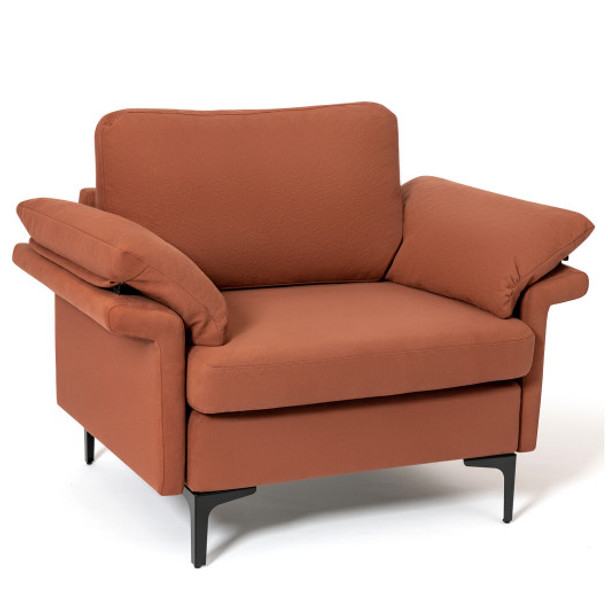 Modern Fabric Accent Armchair with Original Distributed Spring and Armrest Cushions-Rust Red