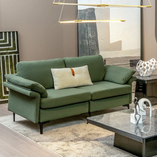 Modern Fabric Loveseat Sofa for with Metal Legs and Armrest Pillows-Army Green