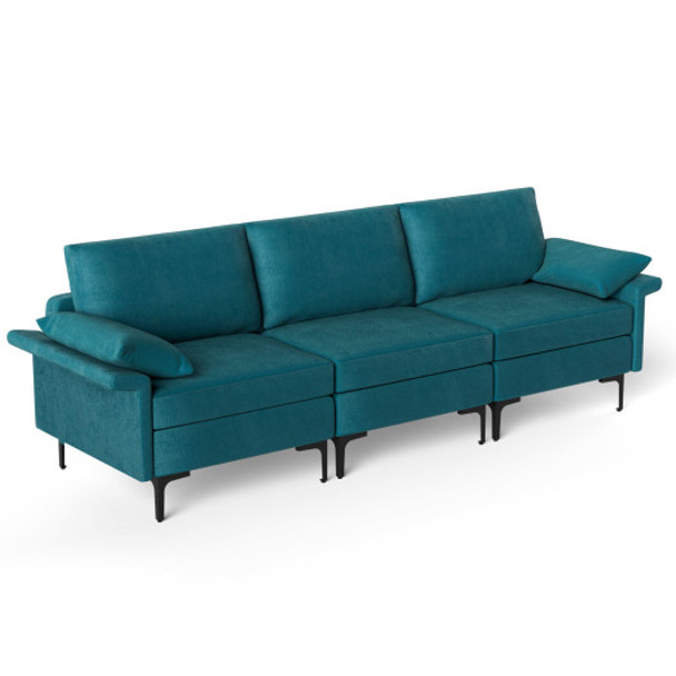 Large 3-Seat Sofa Sectional with Metal Legs for 3-4 people-Peacock Blue