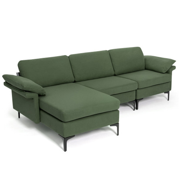 Extra Large Modular L-shaped Sectional Sofa with Reversible Chaise for 4-5 People-Army Green