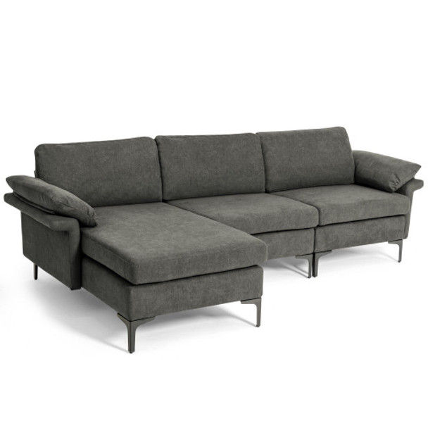 Extra Large Modular L-shaped Sectional Sofa with Reversible Chaise for 4-5 People-Gray