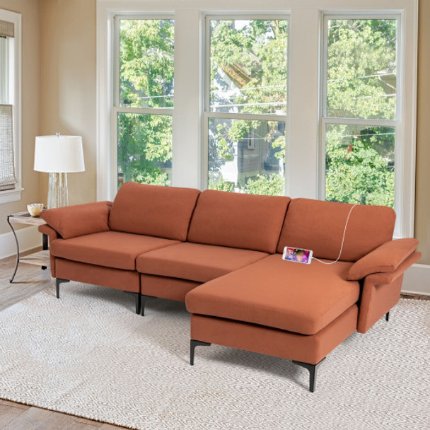 Extra Large Modular L-shaped Sectional Sofa with Reversible Chaise for 4-5 People-Rust Red