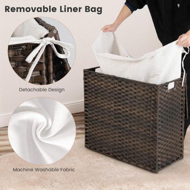 10L 3-Section Laundry Hamper with Liner Bag and Handle-Brown