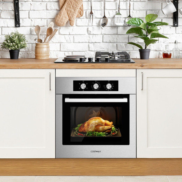 24 Inch Single Wall Oven 2.47Cu.ft with 5 Cooking Modes-Silver