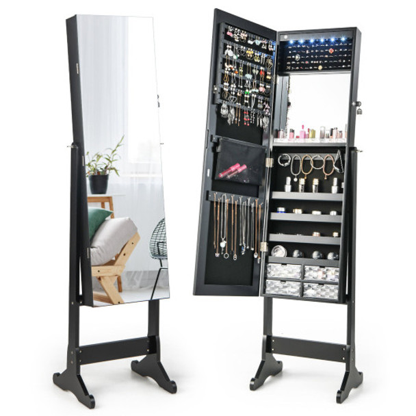 Free Standing Full Length Jewelry Armoire with Lights-Black