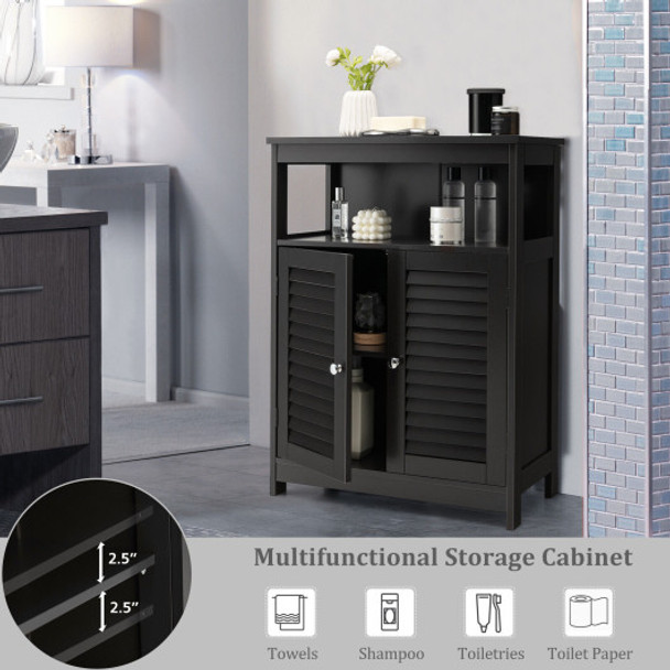 Wood Freestanding Bathroom Storage Cabinet with Double Shutter Door-Black