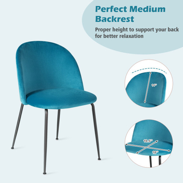 Set of 2 Upholstered Velvet Dining Chair with Metal Base for Living Room-Teal