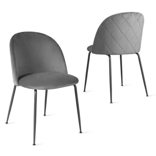 Set of 2 Upholstered Velvet Dining Chair with Metal Base for Living Room-Gray