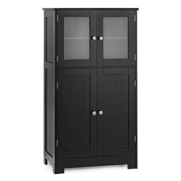 Bathroom Floor Storage Locker Kitchen Cabinet with Doors and Adjustable Shelf-Black