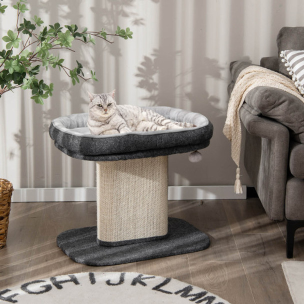 Modern Cat Tree Tower with Large Plush Perch and Sisal Scratching Plate-Gray
