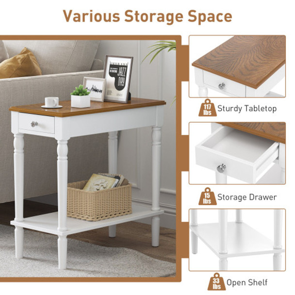 Narrow Side Table with Drawer and Open Storage Shelf