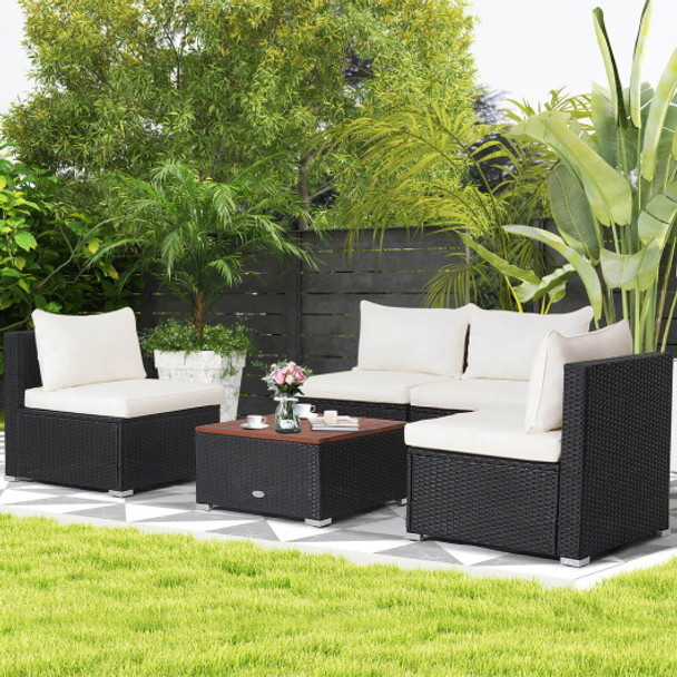 5 Piece Outdoor Furniture Set with Solid Tabletop and Soft Cushions