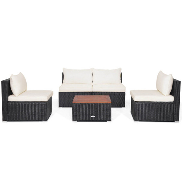 5 Piece Outdoor Furniture Set with Solid Tabletop and Soft Cushions