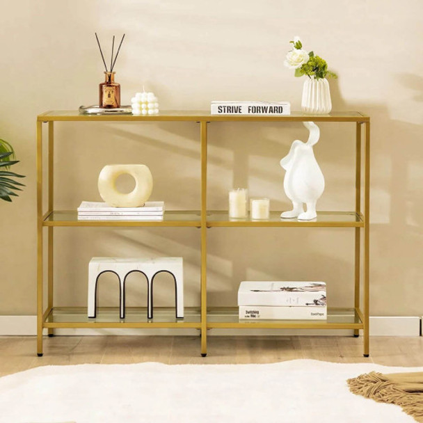 3-Tier 12D x 29W Inch Console Table with Tempered Glass Shelf-39.5 inches