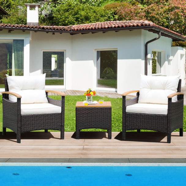 3 Pieces Patio Rattan Furniture Set with Removable Cushion