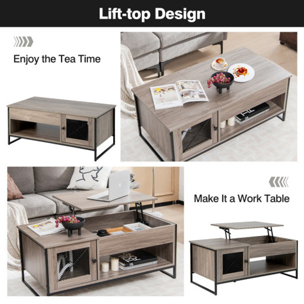 42 Inch Lift Top Coffee Table with Storage and Hidden Compartment-Gray