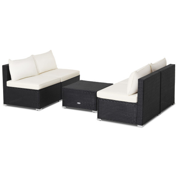 5 Pieces Outdoor Patio Furniture Set with Cushions and Coffee Table