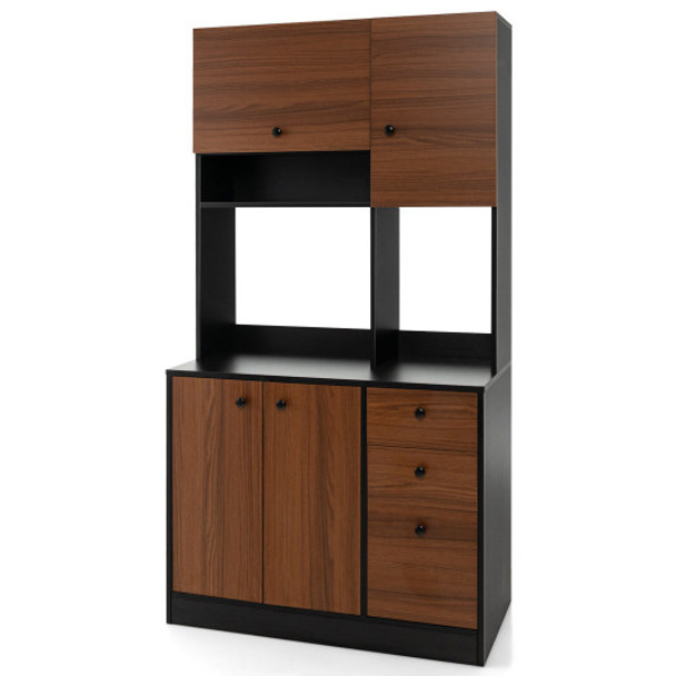 71 Inch Kitchen Pantry with 3 Storage Cabinet and 3 Deep Drawers-Walnut