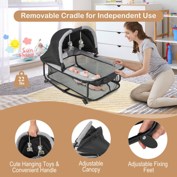 5-in-1 Portable Baby Playard with Cradle and Storage Basket-Black