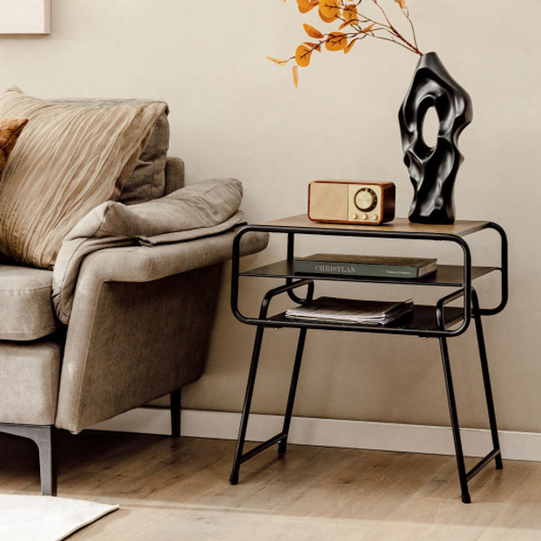 3-tier Compact Side End Table with Storage Shelf-Coffee