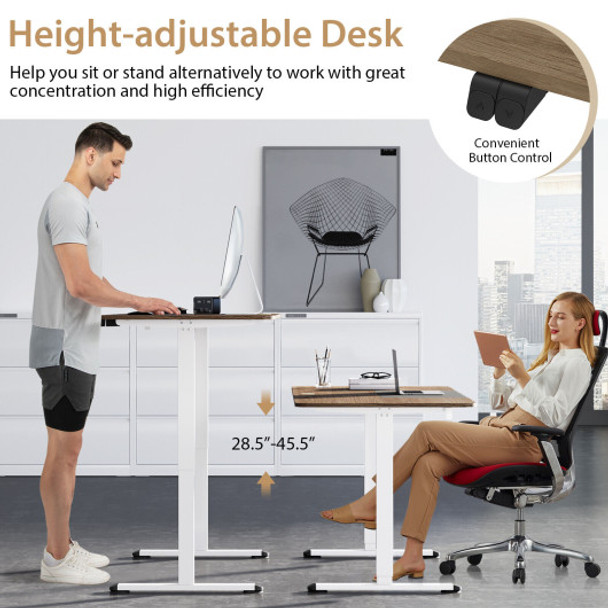 55 Inch Electric Height Adjustable Office Desk with Hook-Natural