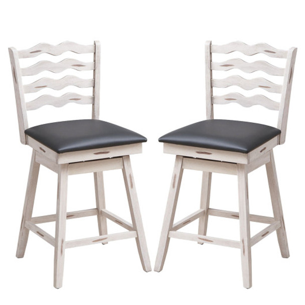 360 Swivel Bar Stools with Rubber Wood Frame and Ergonomic Backrest and Footrest-25 inches
